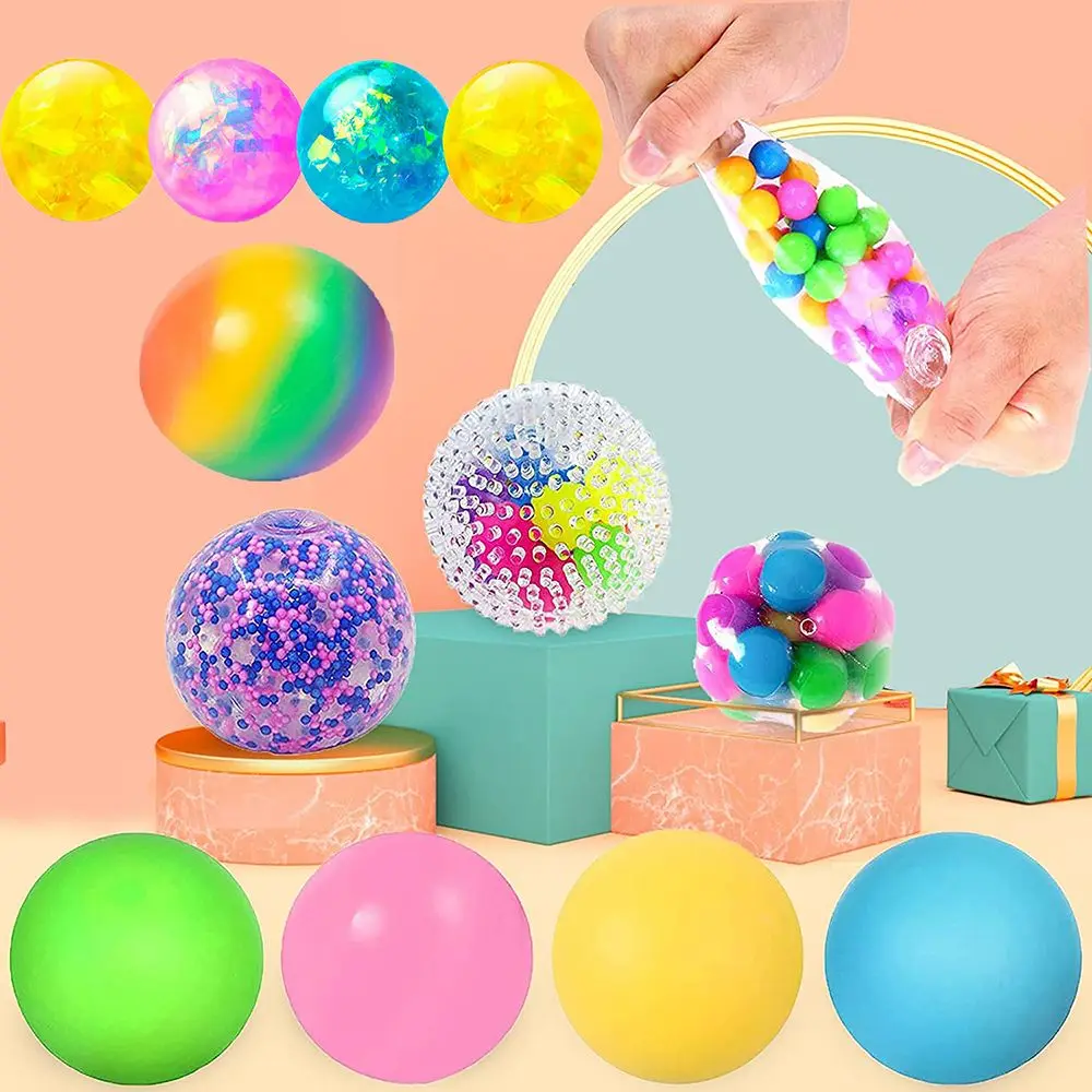 Creative Stress Relief Balls Colorful Squeeze Ball Water Bead Decompression Fidget Toy for Kids Adults Anxiety Autism ADHD