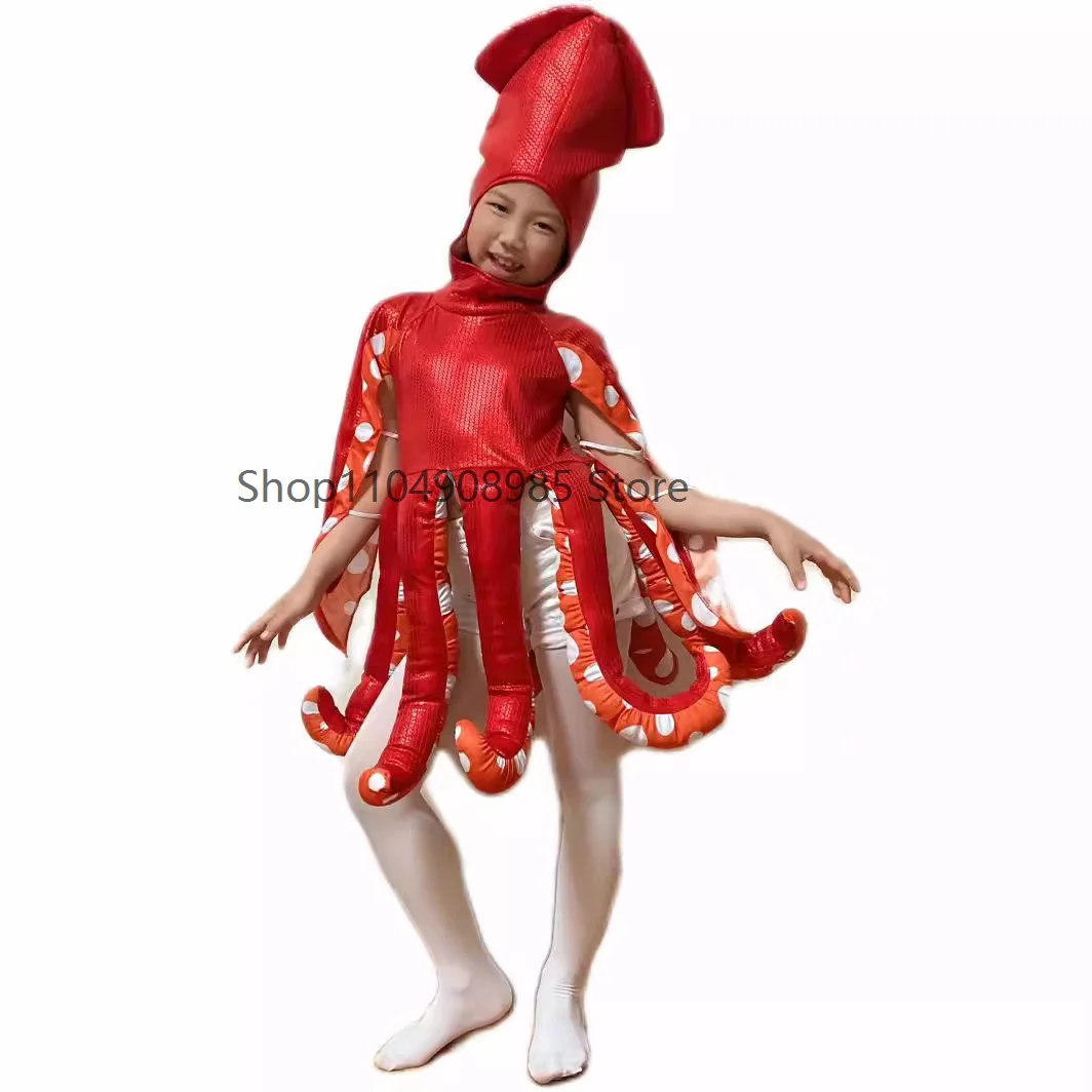 

Halloween Kids Costumes Sea Creature Cute Squid Onesie with Hooded School Party Spooky Performance Costume for Boys and Girls