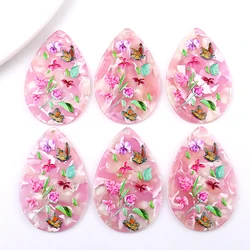 6pcs 34x53mm Flowers Butterfly Print Big Charms Pendant for Earring Key Chains Acrylic Waterdrop DIY Jewelry Making Findings