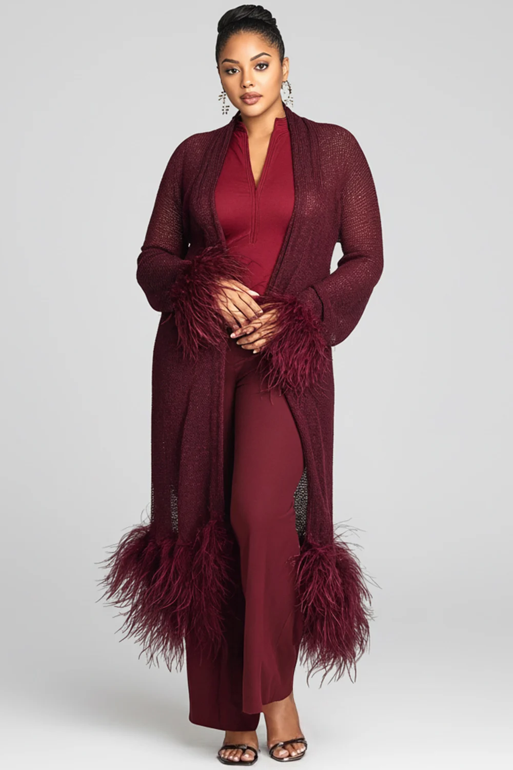 بالإضافة إلى حجم بذلة حزب أسود بريق طويل الأكمام الريش الترتر بذلة #1