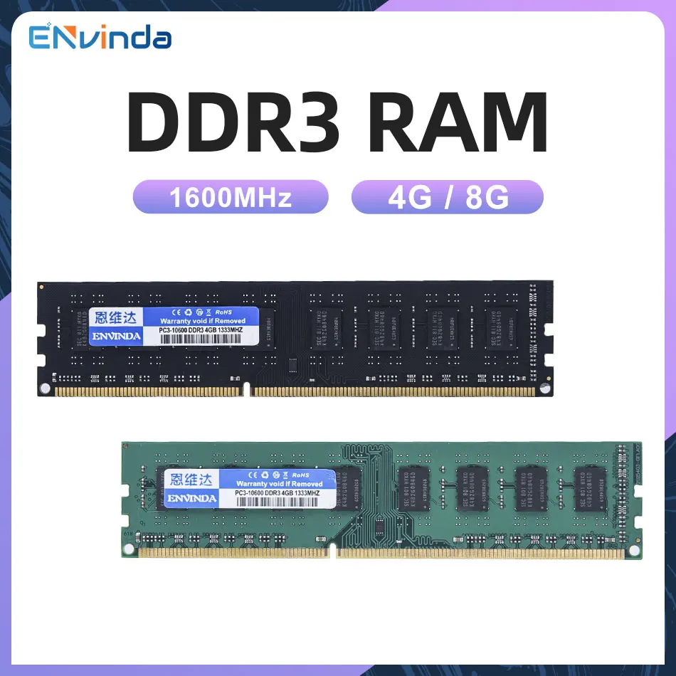 Envinda 4GB 8GB Desktop Memoria Ram DDR3 DDR3L 1600MHz PC3-12800U PC3-10600 DIMM 1.5V 1.35V Non-ECC Memory