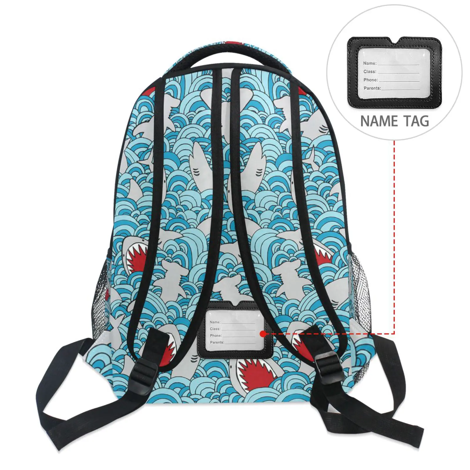 Mochila com estampa de tubarão dos desenhos animados infantis, mochila adequada para menino e menina, bolsa para laptop, volta à escola, juventude, luxo, novo