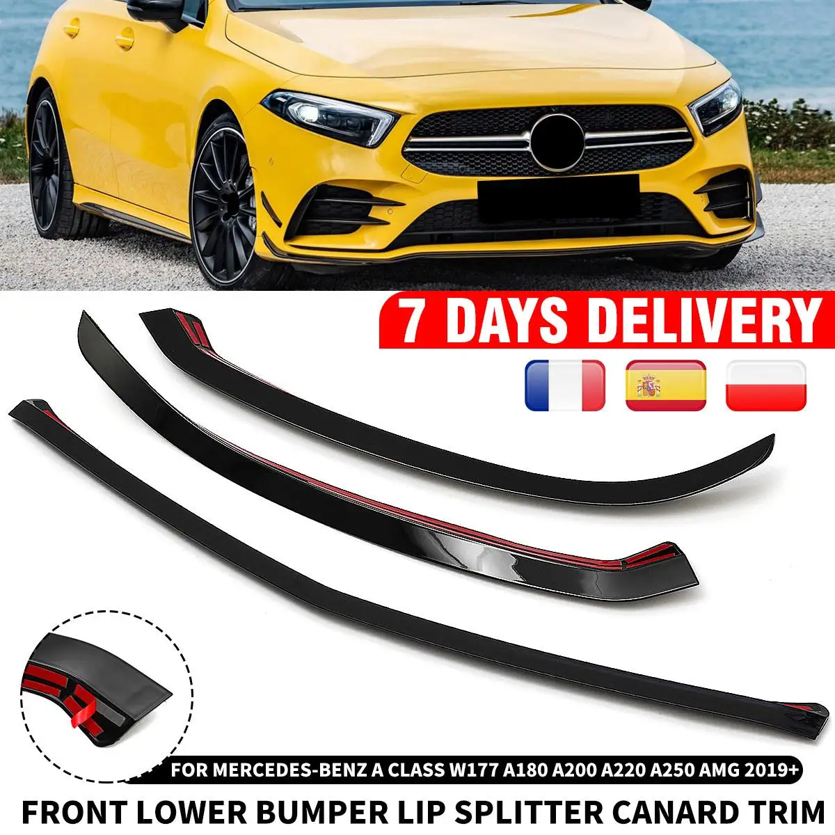 Front Lower Bumper Lip Splitter Canard Trim Styling Mouldings For Mercedes-benz A Class W177 A180 A200 A220 A250 for AMG 2019+