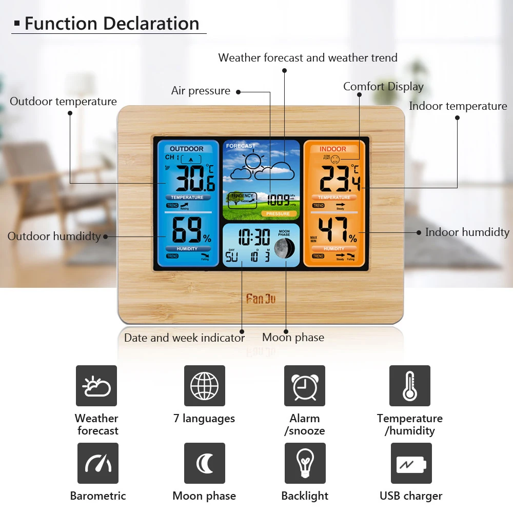 Digital Weather Station Clock Indoor Outdoor previsioni del tempo barometro termometro igrometro con sensore esterno Wireless