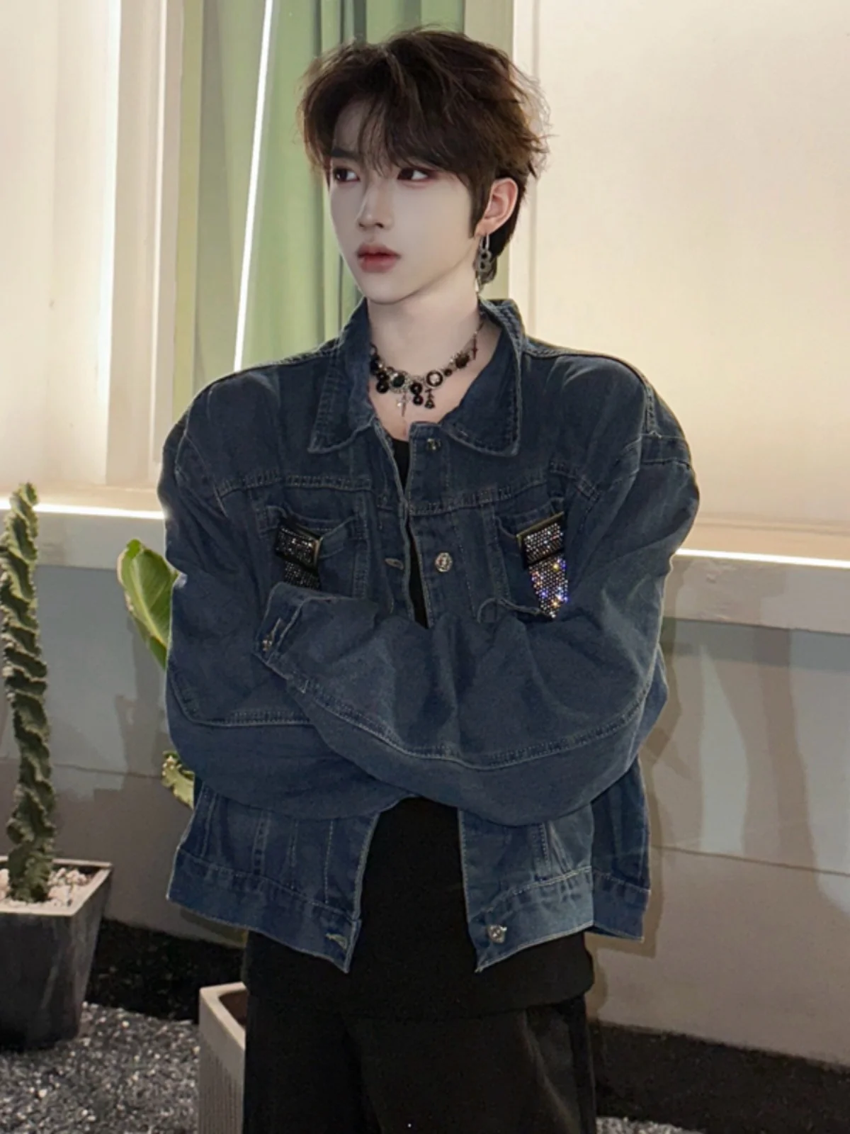 

Cleanfit Blue ort Denim Jaet Men's Trendy Hip Hop American Retro Workwear Jaet Loose Fit Water Wa Cotton Polyester