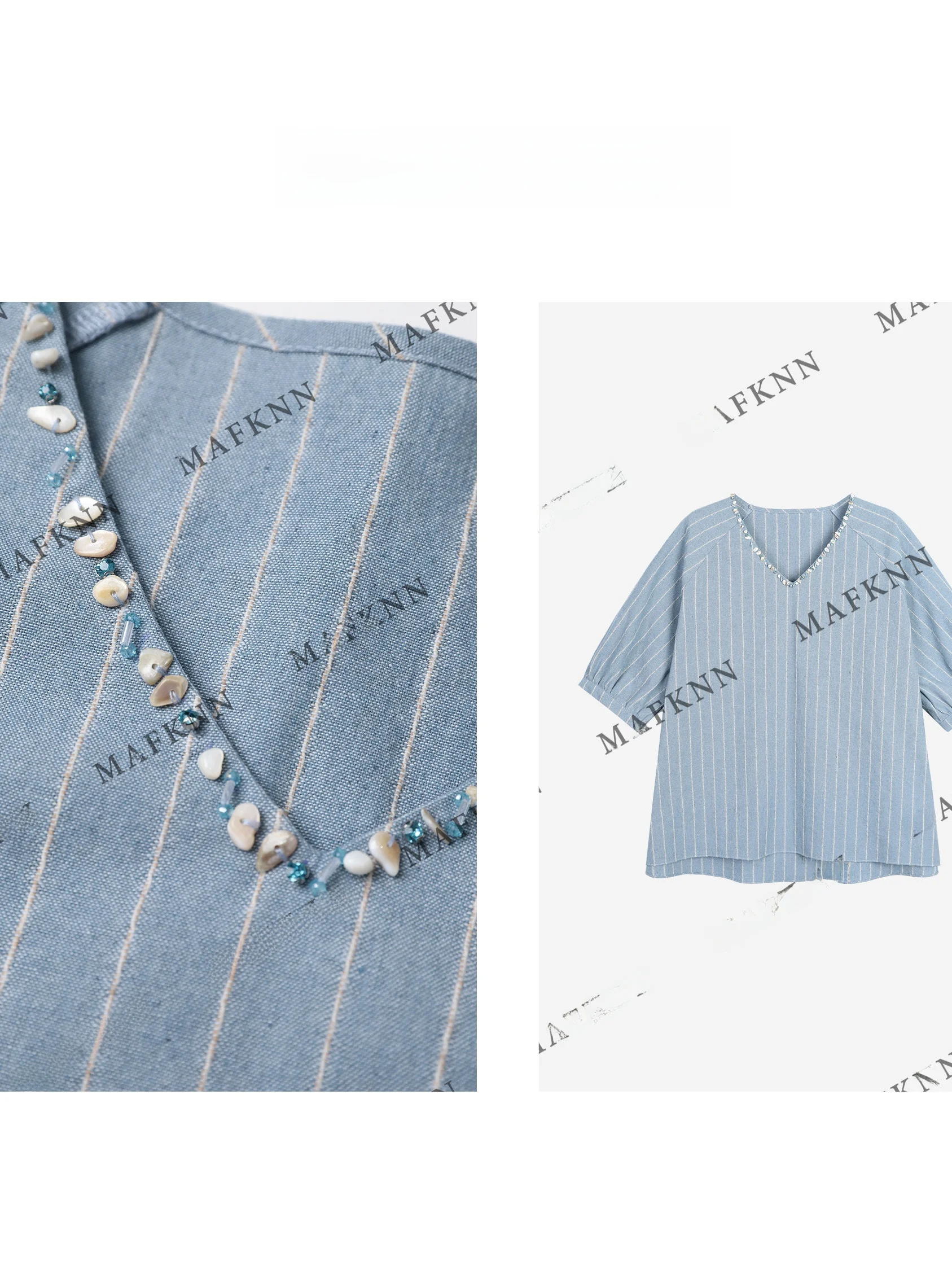 

JoJo Casual Oversize Women's T-shirt Striped plus Size Summer Cotton Linen Blend Slimming Top MAFKNN MK12225