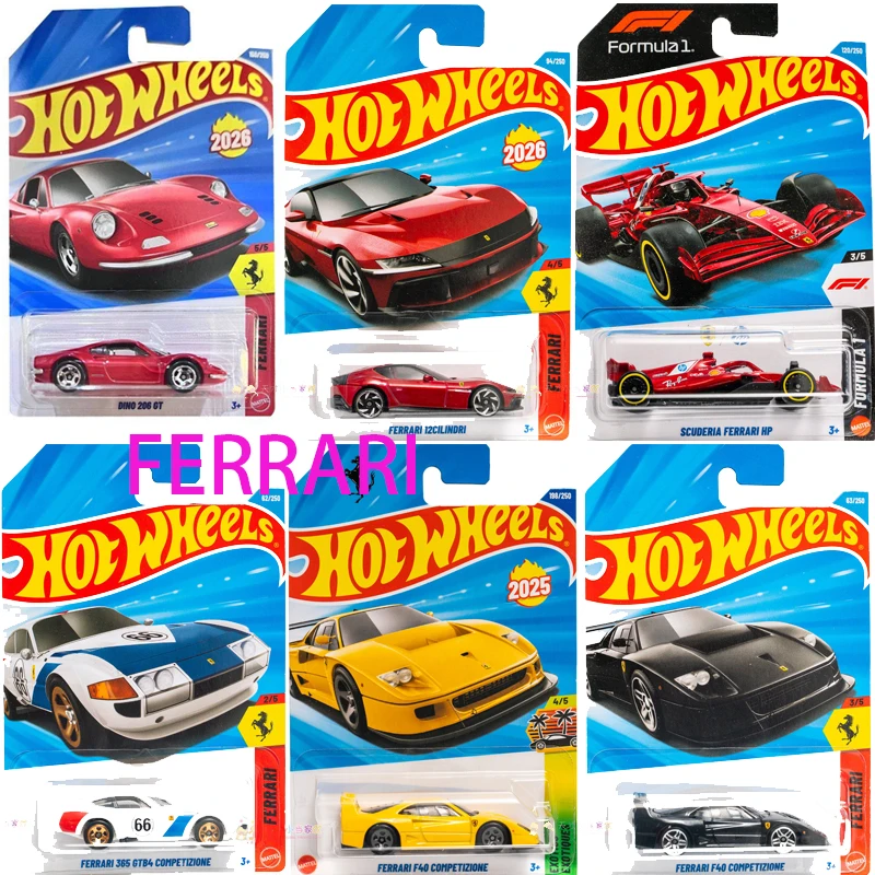 Coche Original Hot Wheels Ferrari Dino 206gt 12cilindri Scuderia Hp 365GTB4 F40, juguetes para niños, vehículos fundidos a presión 1/64, regalo de cumpleaños
