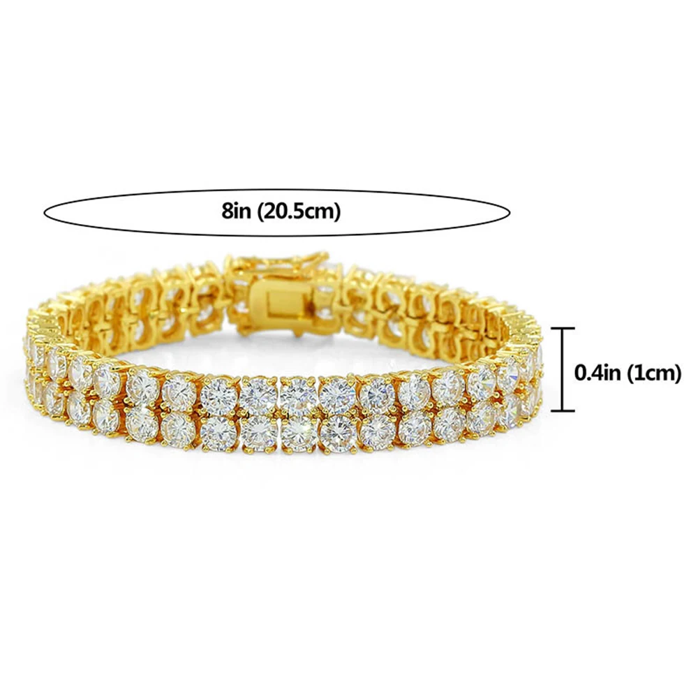 2 Rows 5mm Zircon Iced Out Tennis Chain Bracelets For Men Women Brass Hip Hop Jewelry Free Shipping