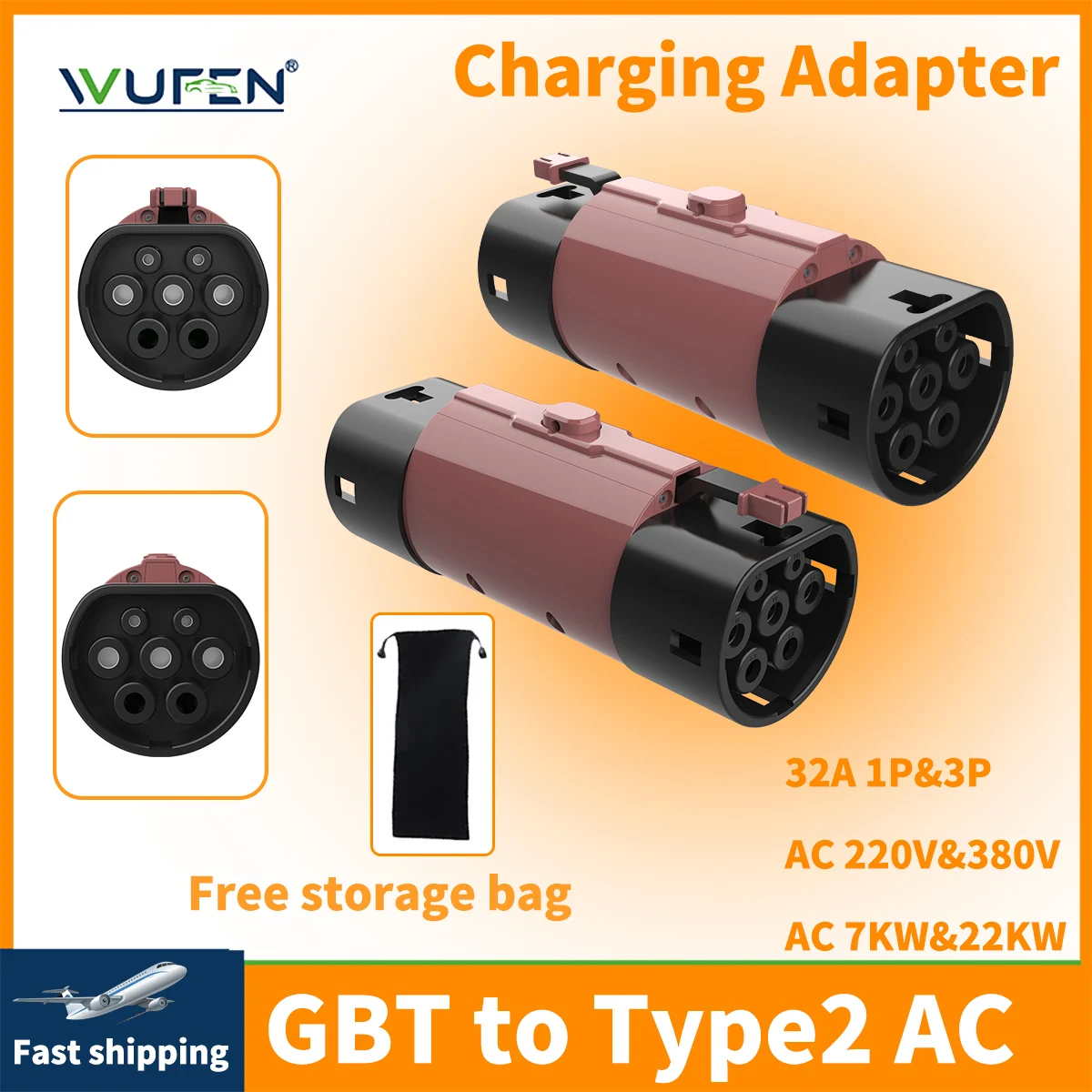 

WUFEN GBT to Type 2 EV Charger Converter Adapter 16A 32A for EVSE Charging GB To IEC 62196 Type2 Standard EV Charger Adaptor