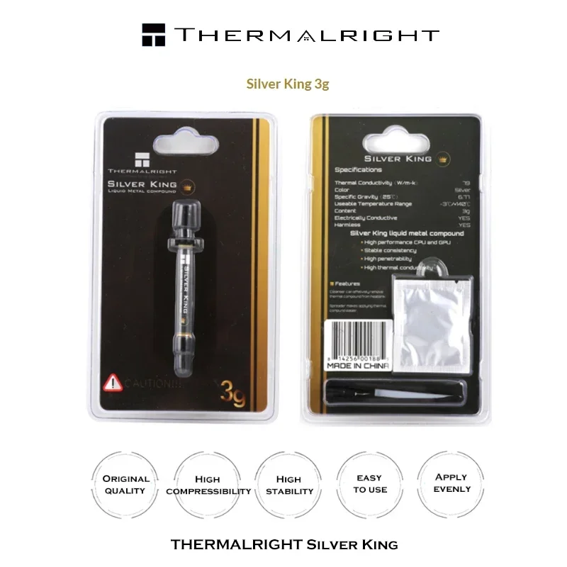 

Thermalright термосиликоновая смазочная паста 79 Вт/м-к жидкий металлический состав для кулера процессора ПК рассеивание тепла 1 г 3 г Silver King