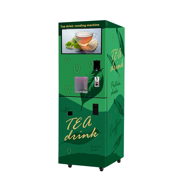 Self-service Automatic Commercial Tea Vending Machine Smart Premix SDK Carbon Steel Case with Tempered Glass Self-Cup Feature
