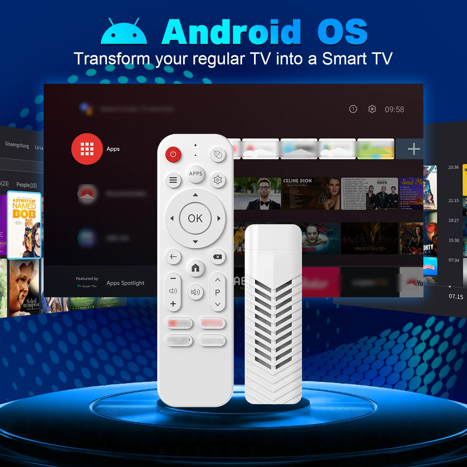 Velec Android 14 Smart TV Stick 4K Streaming Dual-Band 2.4G/5G WiFi For Netflix Portable android tv stik 	Media Player