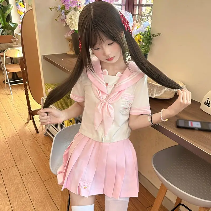 ญี่ปุ่นและเกาหลีรูปแบบกระต่ายสี่สีน่ารักโรงเรียนอนุบาล JK สไตล์วิทยาลัยหวานชุดกะลาสีแขนสั้นหญิง