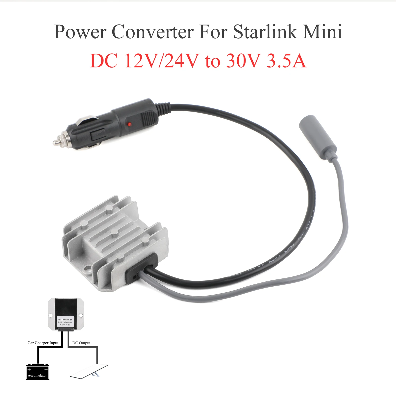For Starlink MINI 12/24V to 30V 3.5A DC Power Converter Car Charger to DC Female + Extension Cable DC Male to Female 3/5/10/20m
