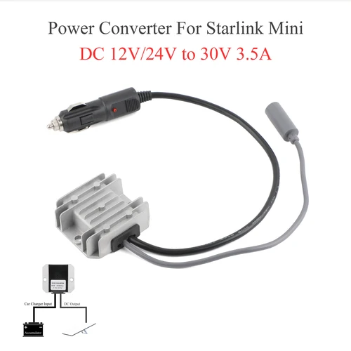Para Starlink MINI 12/24V a 30V 3.5A DC convertidor de corriente cargador de coche a DC hembra + cable de extensión DC macho a hembra 3/5/10/20m