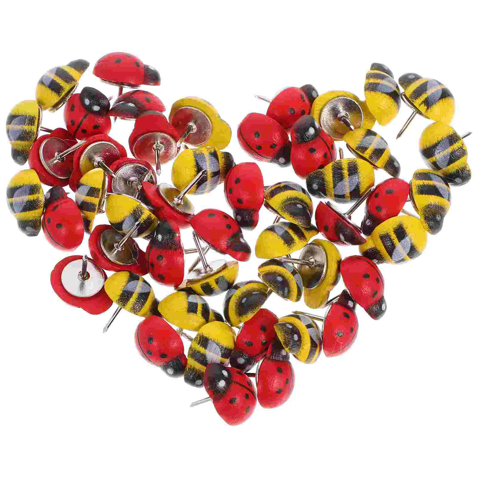 50 Pcs Bee Ladybug Thumbtack Push Pin Replacement Animal Shaped Boxed Ornamental Thumbtacks Cartoon Replaceable Iron