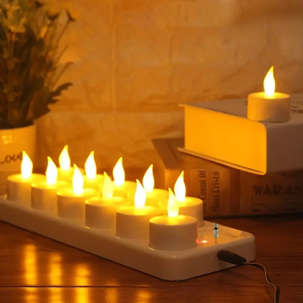 12pcs Rechargeable Led Candle Flameless TeaLight Electric Candle Lamp Waxless for Valentine Home Wedding Xmas Table Dinner Decor