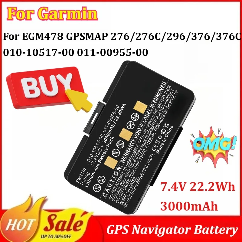 

Аккумулятор 7.4V 3000mAh для GPS-навигаторов Garmin EGM478 GPSMAP 276/276C/296/376/376C/378/396/478/495/496 010-10517-00 011-00955-00