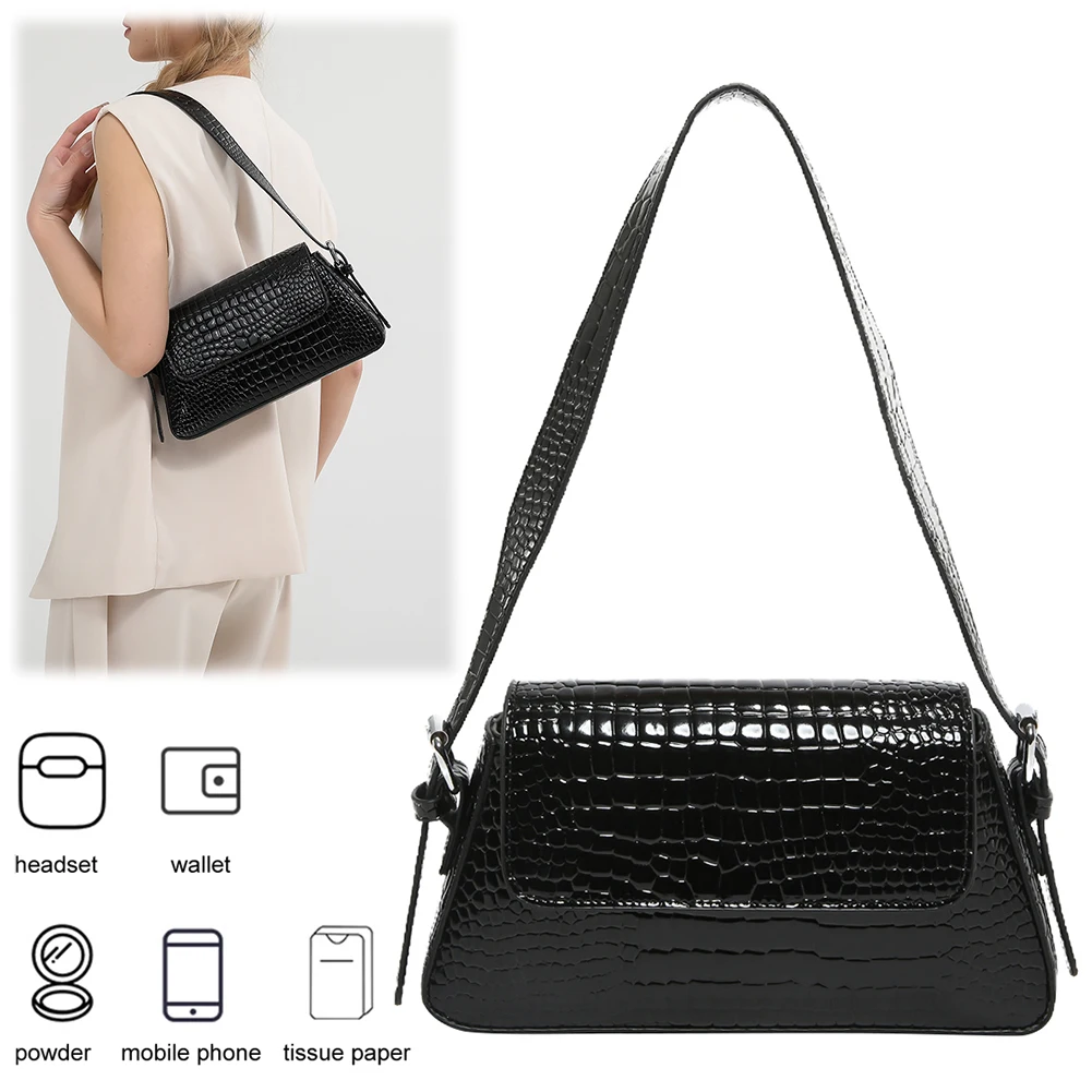 

Женская сумка подмышки с крокодиловым узором, сумка из искусственной лакированной кожи, маленькая квадратная сумка с магнитной пряжкой, сумка-хобо, дорожная сумка для покупок