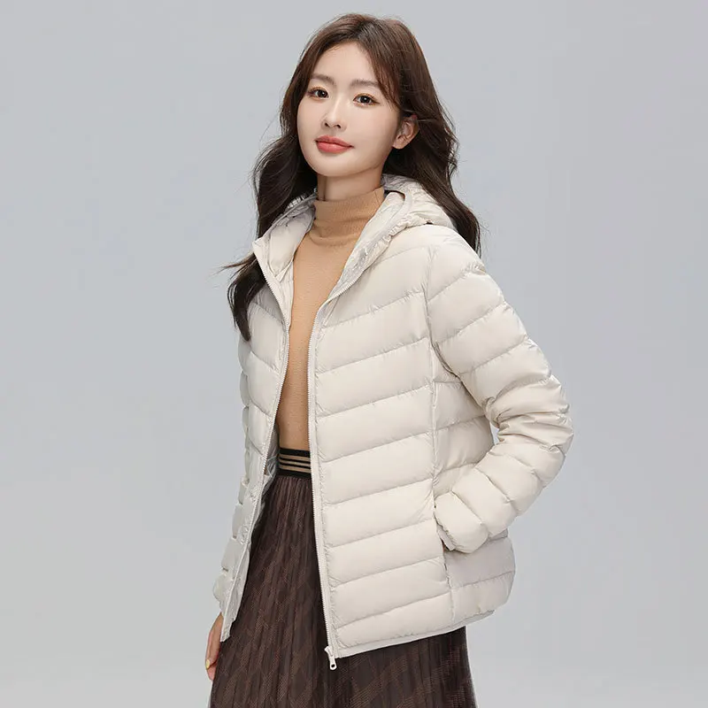 Loose Bigsize Hooded Down Coat Autumn Winter Women Light Thin White Duck Down Jacket Female Warm Puffer Parkas Short Outwears