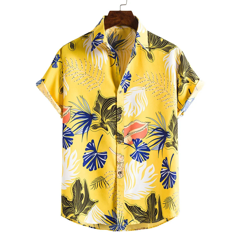 Camisa de coco havaiana masculina estampada, camisa de manga curta, plus size, floral colorida, moda casual, férias, streetwear