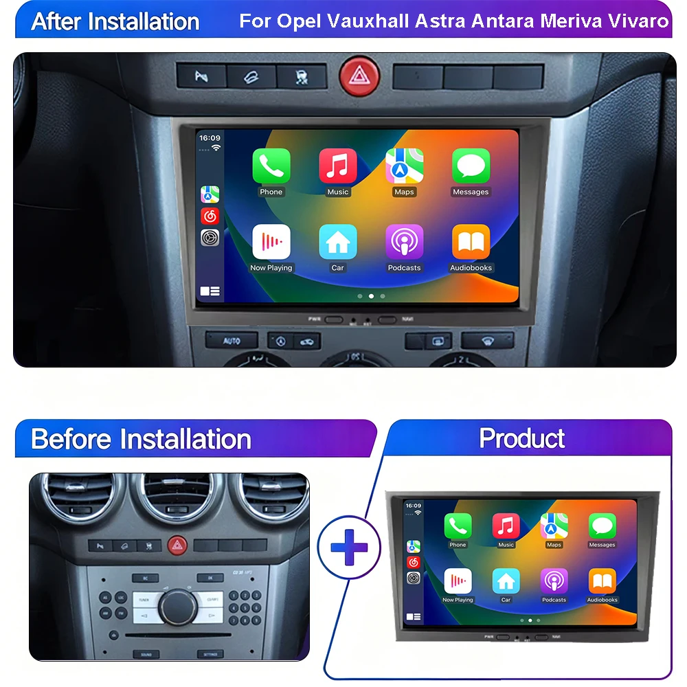 For Opel Astra H J 2004 Vectra Zafira Corsa Antara Meriva Vivaro Tigra Combo Multimedia Player Navigation GPS Android Auto Radio