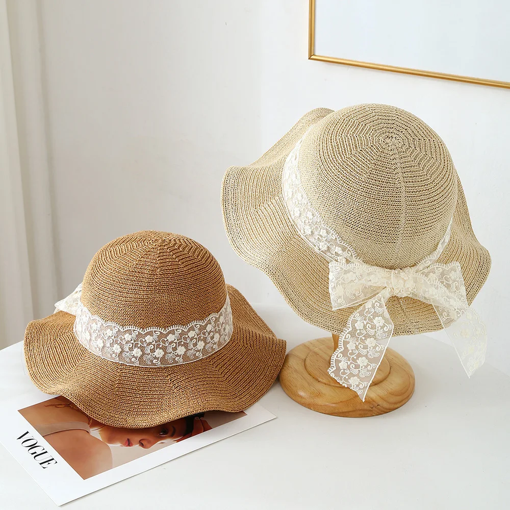 Designer Sommer Spitzen-Strohhut mit Papierfaser-Verstärkung für Damen – Sonnenschutz für Strandurlaub, atmungsaktiver, modischer Hut mit breiter Krempe