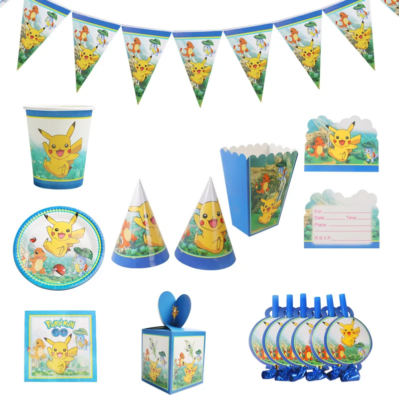 Pokemon Theme Kids Birthday Party Decorations Disposable Tableware Set Balloons Backdrops Baby Shower Pikachu Party Supplies