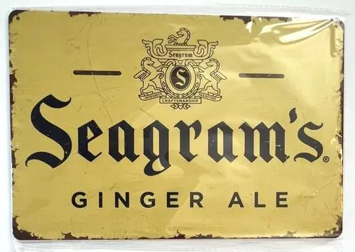 Letrero Metálico Vintage de Seagram's Ginger Ale; Decoración de Pared