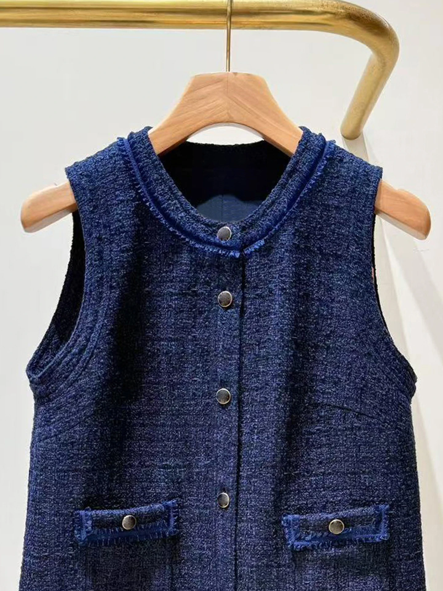 Sホームサウスオイル高級婦人服2025年秋レトロフレンチ風ツイードベストドレープ婦人服通勤ハイウエスト