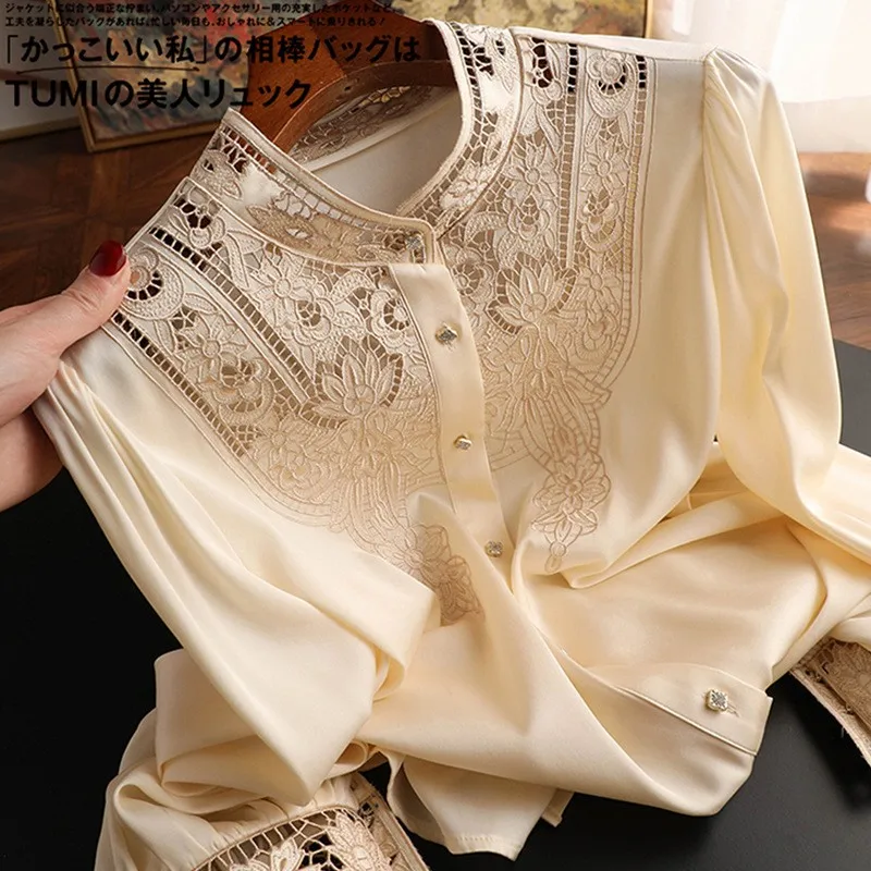 New Arrival Ladies\' Shirts for Elegant Style Luxury embroidery Women\'s Button-Down Tops with Graceful Design Spring blusa mujer