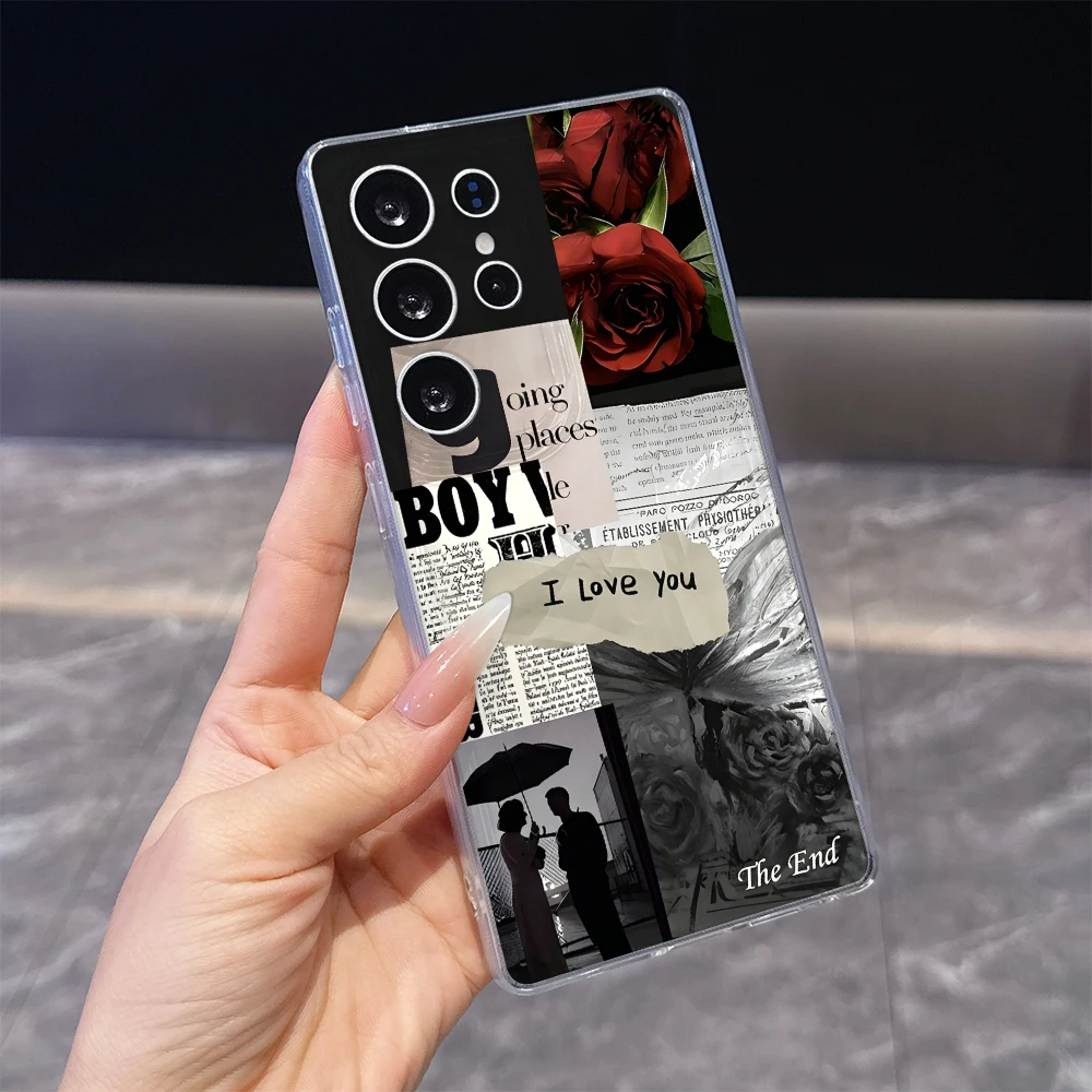 Red Rose Collage Clear Soft TPU Back Cover For Samsung Galaxy S26 S25 S24 FE A15 A55 A57 Shockproof Phone Case