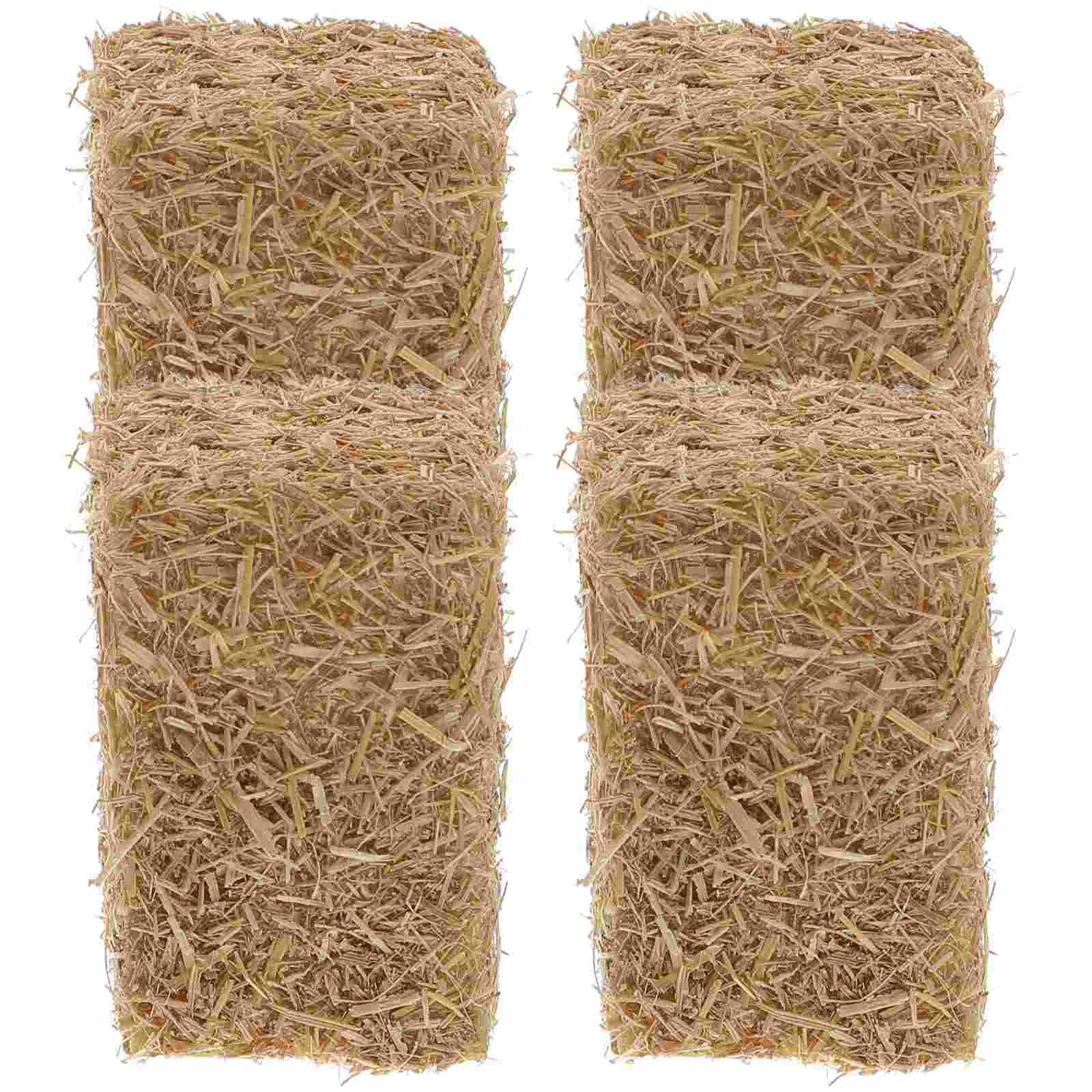 4 Pcs Mini Haystack Fall Crafts Simulated Straw Bales Lining Fuax Wood Garden Decor Travel Scene Adornment