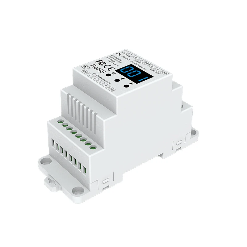 Led DMX To 0-10V Decoder DMX512 To 1-10V Signal Converter 5V 12V-24V Input;4 Channel 20mA PWM Setting Address Track Din Rail