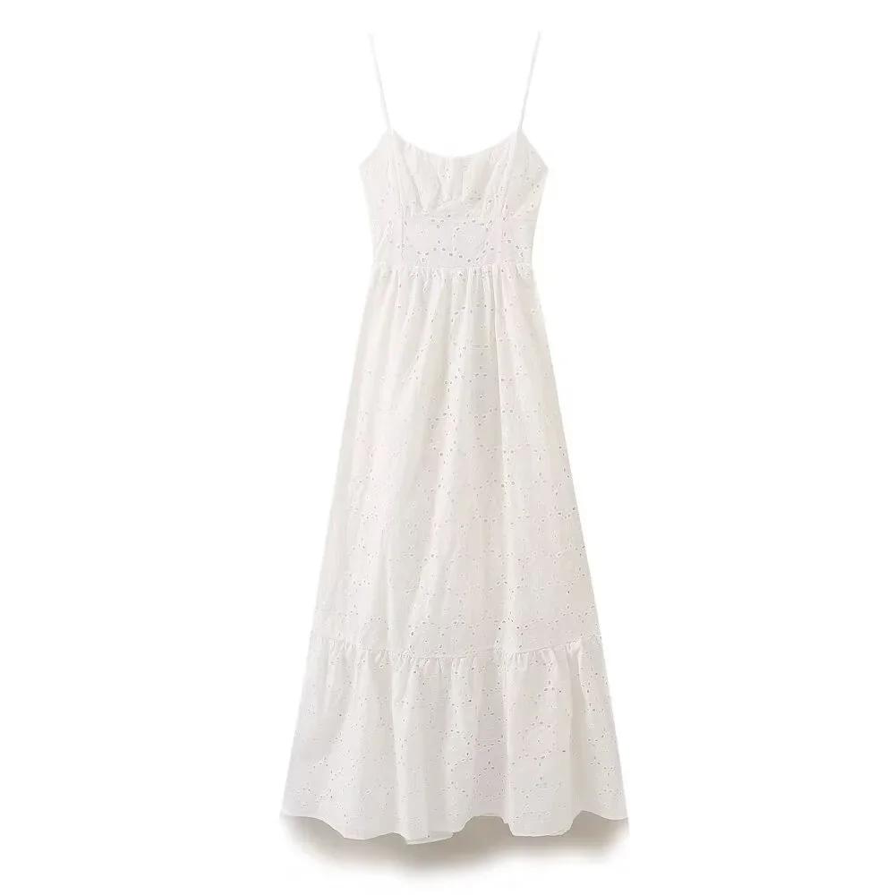 

Pop 2024 Summer New Product Women's Fashion Style Slimming Square Neck Bareback Hollow Strap Dress