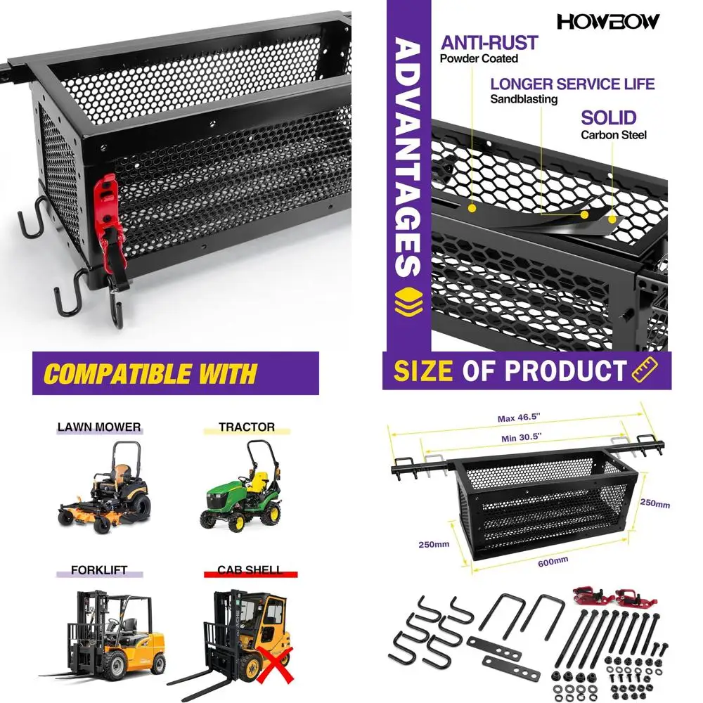 

Универсальный прочный ящик для хранения на тракторе с лотком для большинства тракторов и газонокосилок с нулевым радиусом поворота, эффективно упорядовывает инструменты