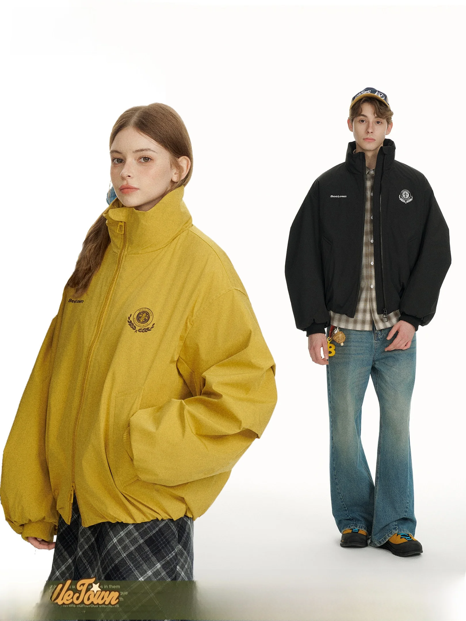 

Beetle Town Thiened Cotton Jaet Stand Collar Loose Women's Outerwear Autumn Winter Warm Sli Streetwear Zipper Closure