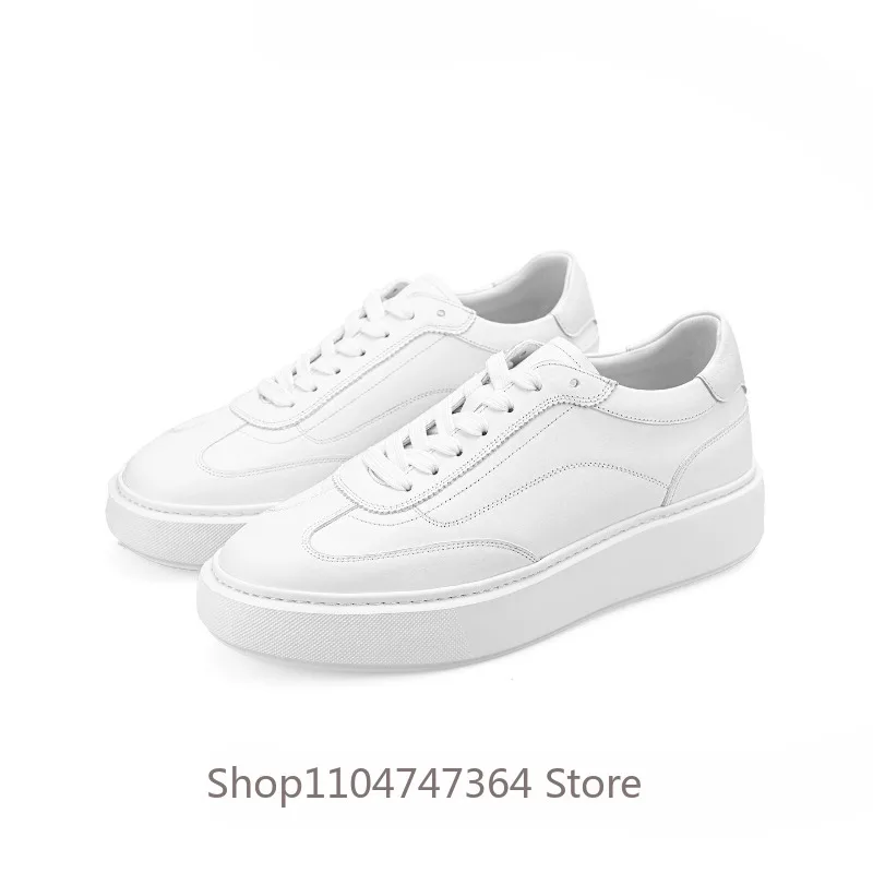 Men's Casual Shoes Autumn New Genuine Leather Breathable Thick Sole Height Increasing Light Luxury Lightweight Board Shoes Male