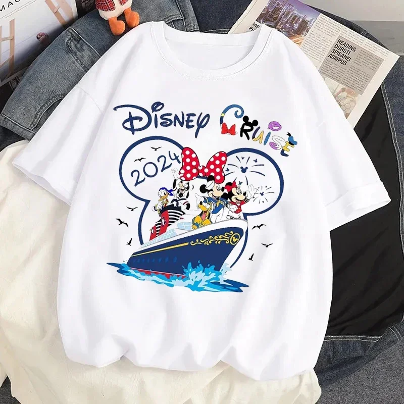 Family Vacation Graphic T-shirt 2024 Disney Cartoon Printed Tshirt Clothes Women Casual Short Sleeves T Shirt Streetwear Tees