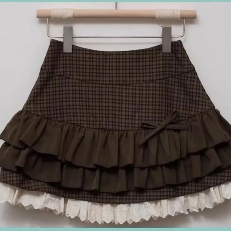 اليابانية Y2k لطيف تكدرت منقوشة تنورة الشرير الصخرة ثقافة فرعية كعكة التنانير اليابانية نمط Preppy عادية جديدة 2025 التنانير النسائية #1