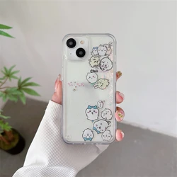 Kawaii Anime Figures Decoration Case for iPhone 15 14 16 Pro Max Phone Shell Clear Glitter Quicksand Liquid Back Cover Hard Capa