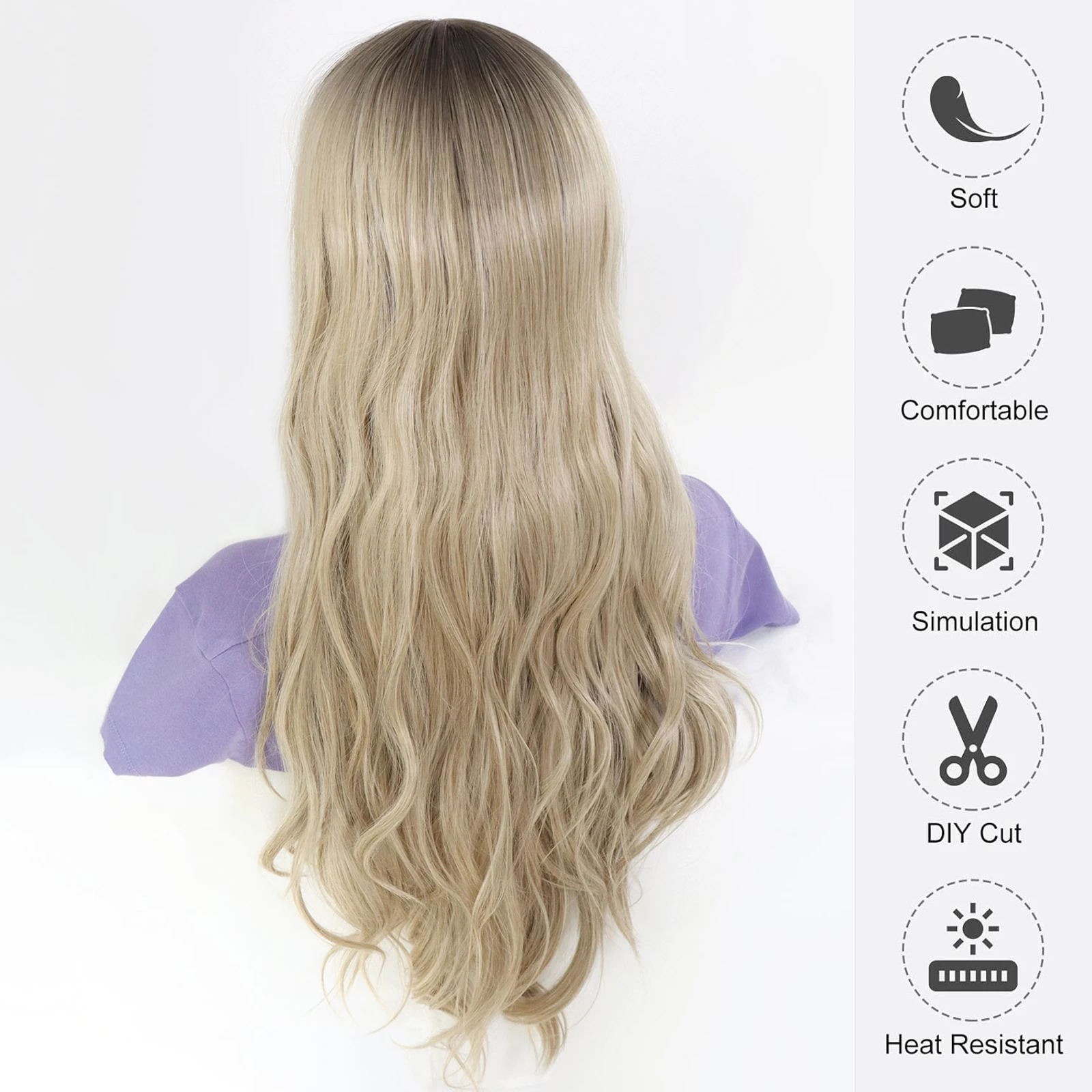 Ombre Ash Blonde Highlight Color Wig 13X3X1 Lace Front Wigs for Women 30 Inch Natural Long Wavy High Density Synthetic Hair Wig