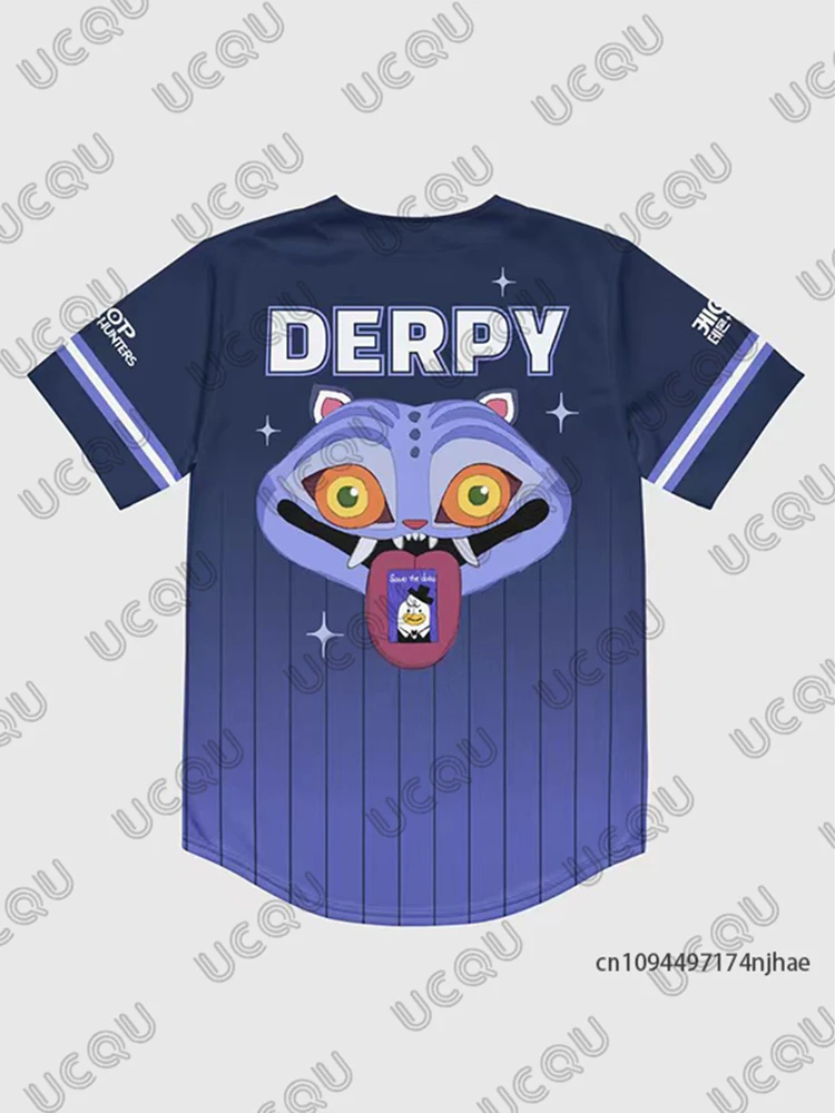 KPop Demon Hunters Derpy Tiger Maglia da baseball Coppie per donna Uomo Camicie a maniche corte con scollo a V Casual Streetwear Button Up Top