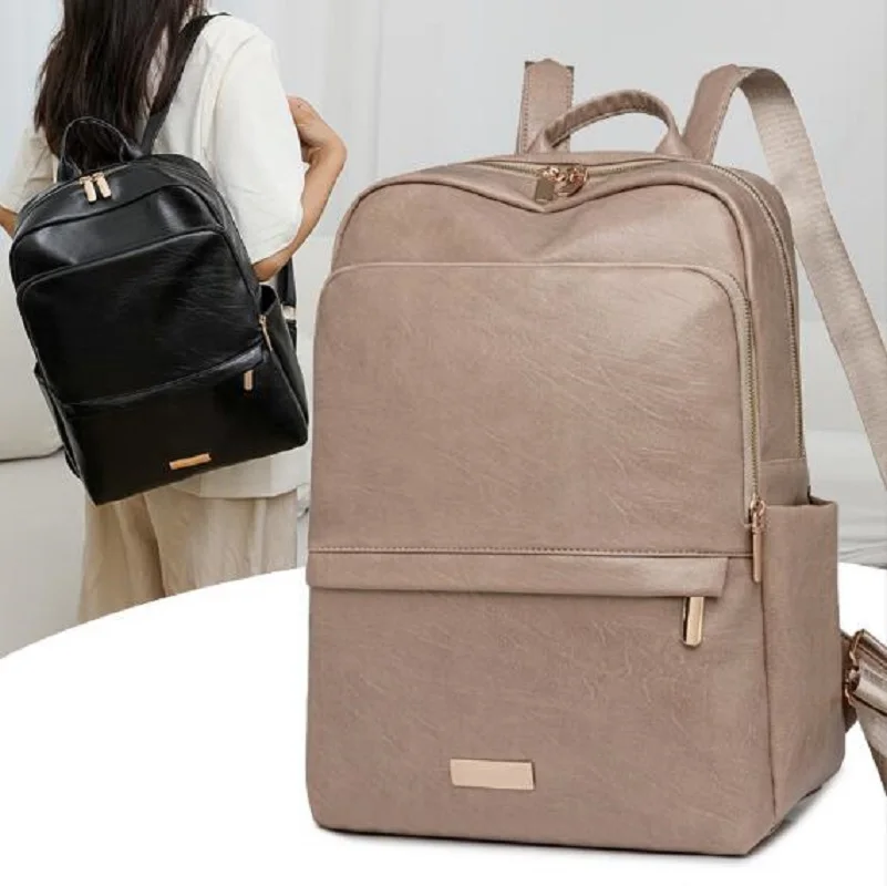 

New Korean Preppy Style Men Women's Pu Leather Laptop Backpacks Large Capacity Travel Shoulder Bags Totes Notebook School Bag