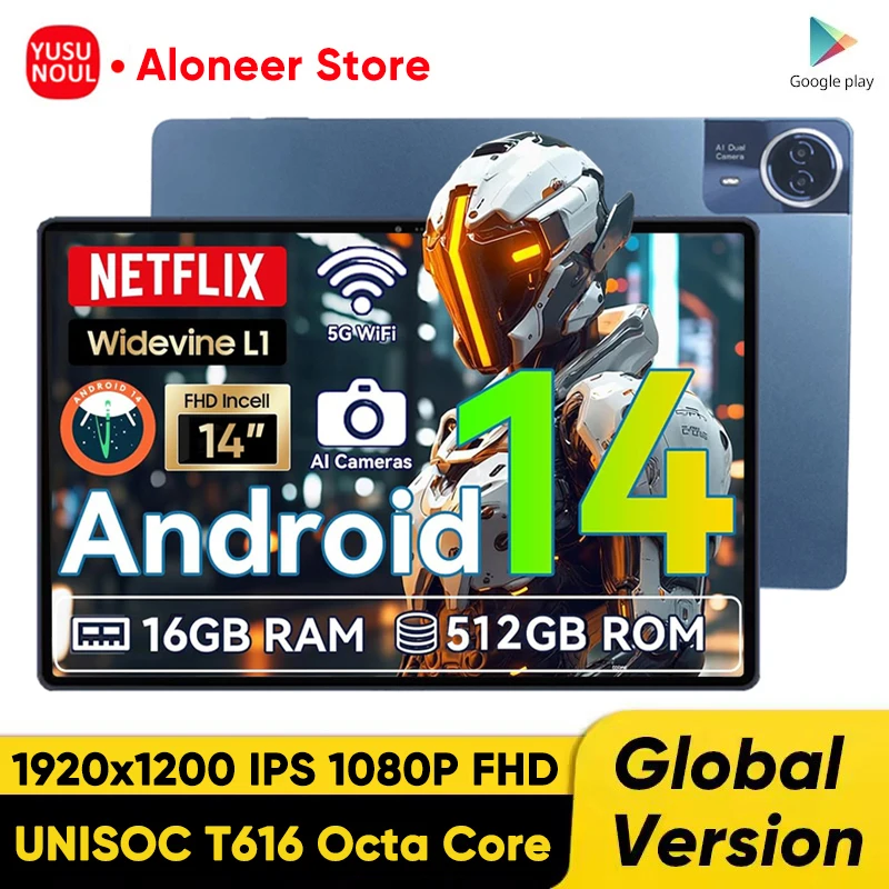

Global Language 14 Inch Android 14 Tablet Pc 16GB+512GB 2.5K IPS 12900mAh 5G WiFi Bluetooth Google Play A-GPS Tab 14"Gaming PAD