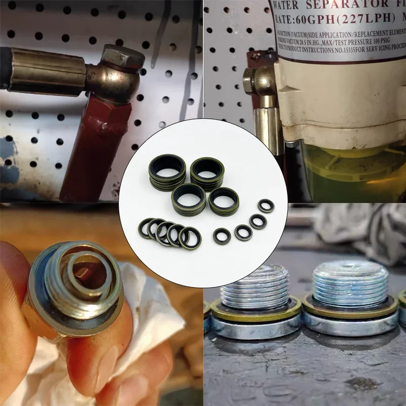100x Car Drain Plug Gasket High Press Hydralic Rubber Oil Pip Bonded Washer Metal Drain Plug Sealing Ring M6 M8 M10 M12 M14 M16