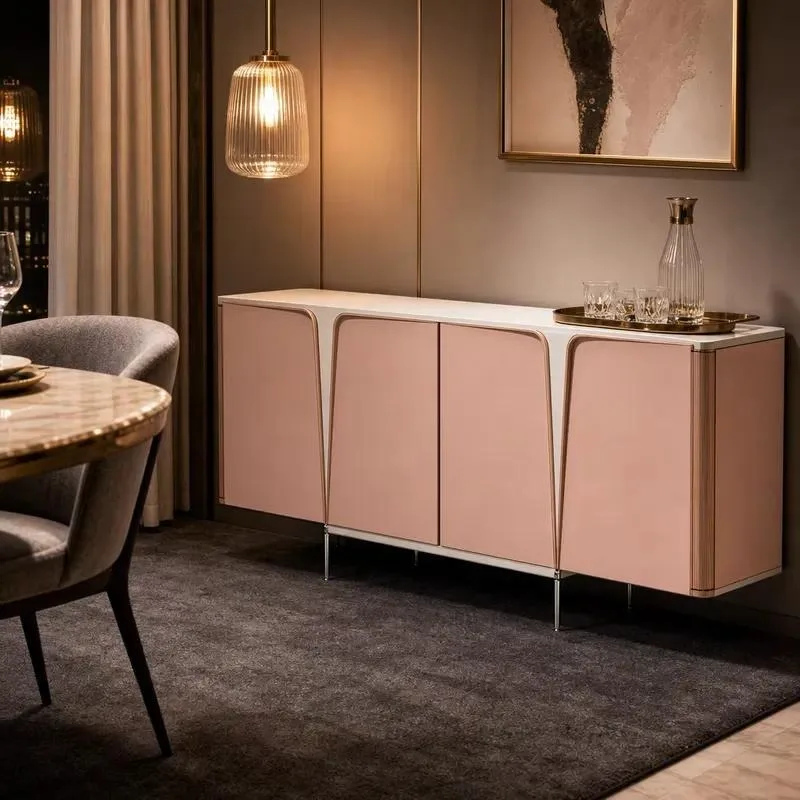 High End Custom Restaurant Side Cabinet Buffet with Microcrystalline Stone Surface and Solid Wood Frame