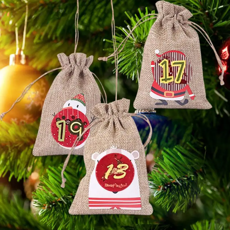 Christmas Advent Countdown Calendar Bags 24 Days Advent Bags 24pcs Reusable Burlap Advent Bags With 6 Designs Reusable Countdown