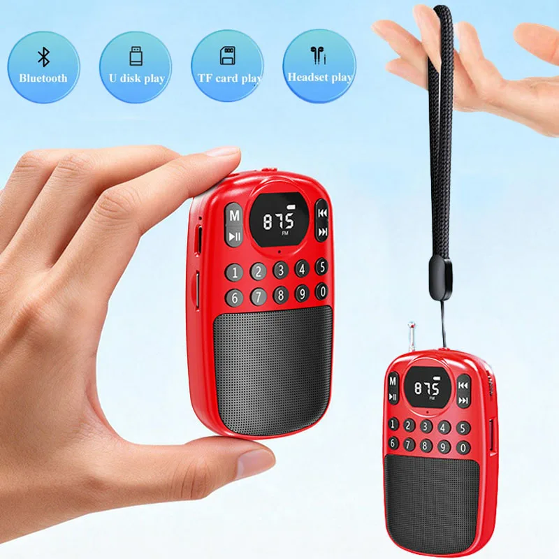 Mini Pocket FM Radio Portable Digital Receiver HD Display Bluetooth Speaker Wireless MP3 Music Player with TF Card USB Support