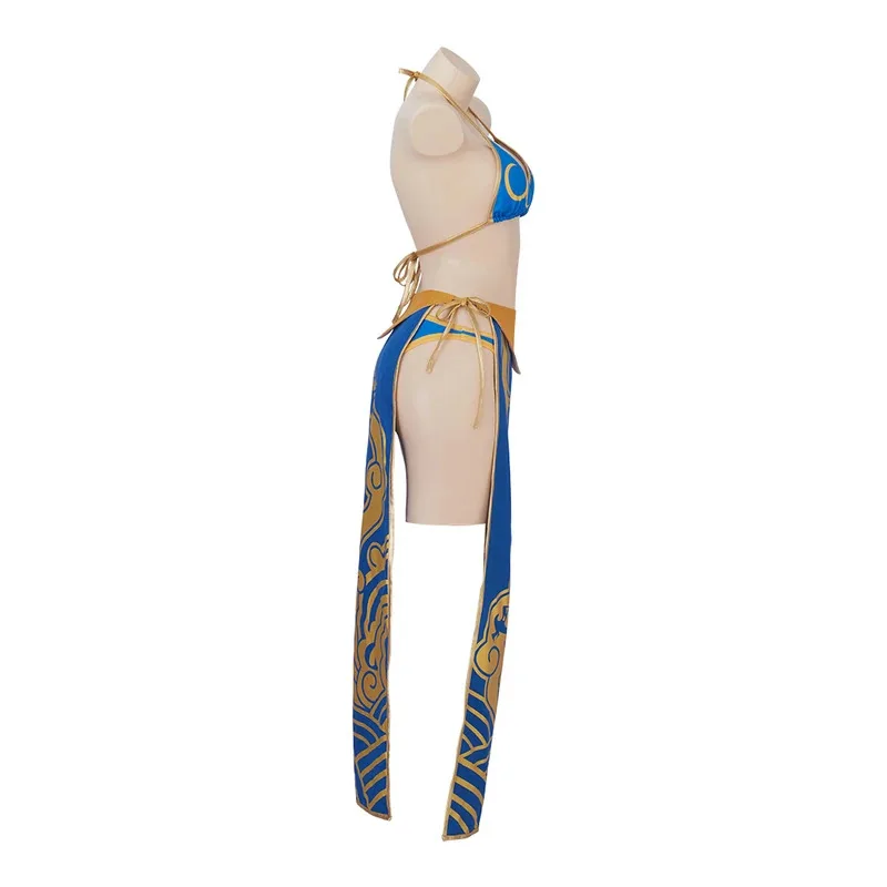 

COSda@Games Chun Li Cosplay Bikini Halloween Party Sexy Blue Bikini Skirt Set 4pieces Set Swimsuit Women Girls Clothes Beach Wea
